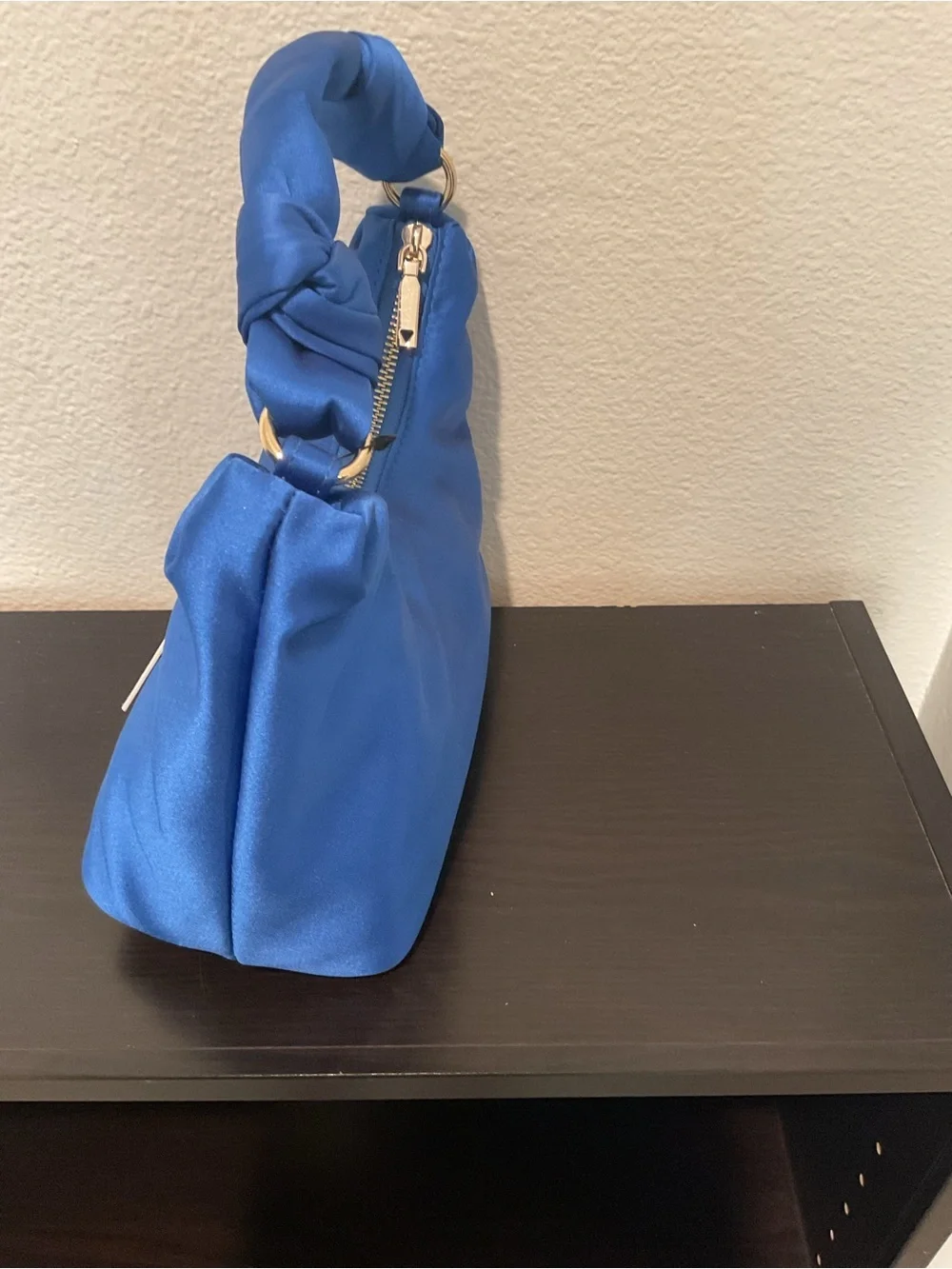 GUESS Cobalt Blue Satin Knot-Handle Hobo Bag Velina  Purse
